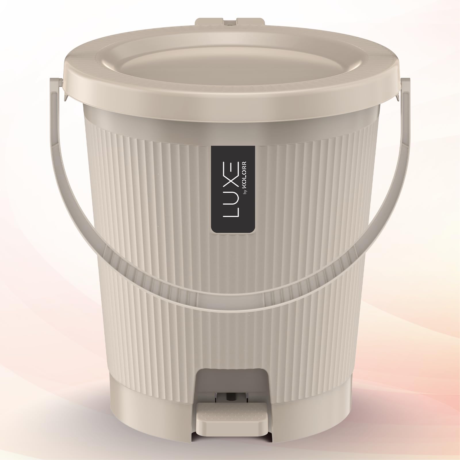 KOLORR Luxe Premium Plastic Pedal Dustbin | Modern Plastic Waste Bin, Trash can with Sleek Design for Home, Kitchen, Office, Bathroom & Washroom – Medium, Sand Stone