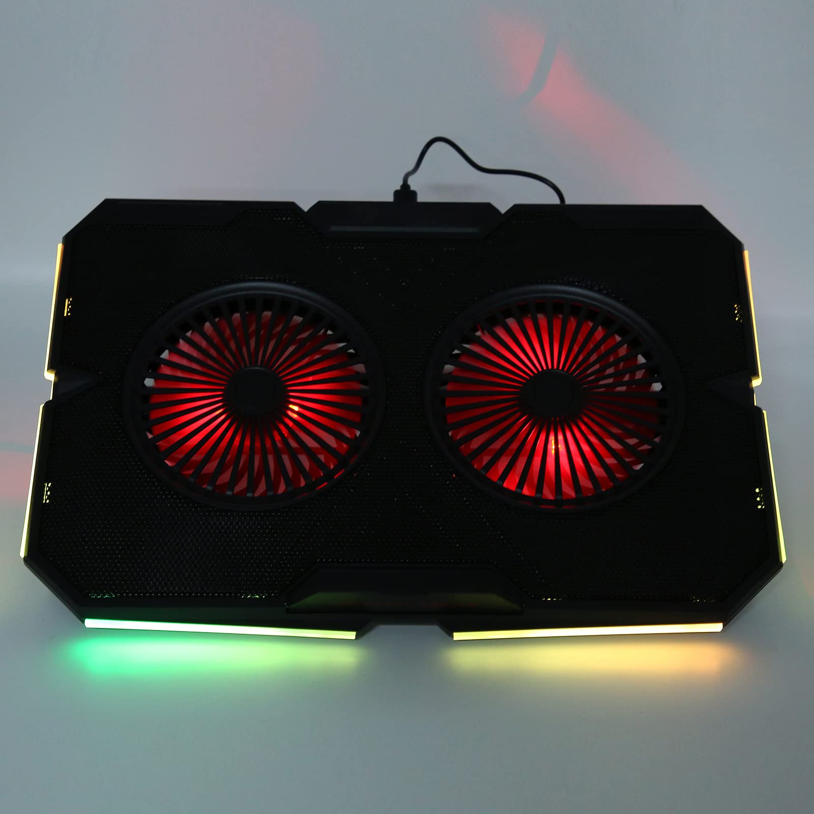 KUIDAMOS Lodówka do Laptopa do Gier z Oświetleniem RGB i Dwoma Wentylatorami Zapewniającymi lepszą wydajność Chłodzenia Laptopów o Przekątnej od 14 do 17 Cali, Trwała Konstrukcja ze Stopu