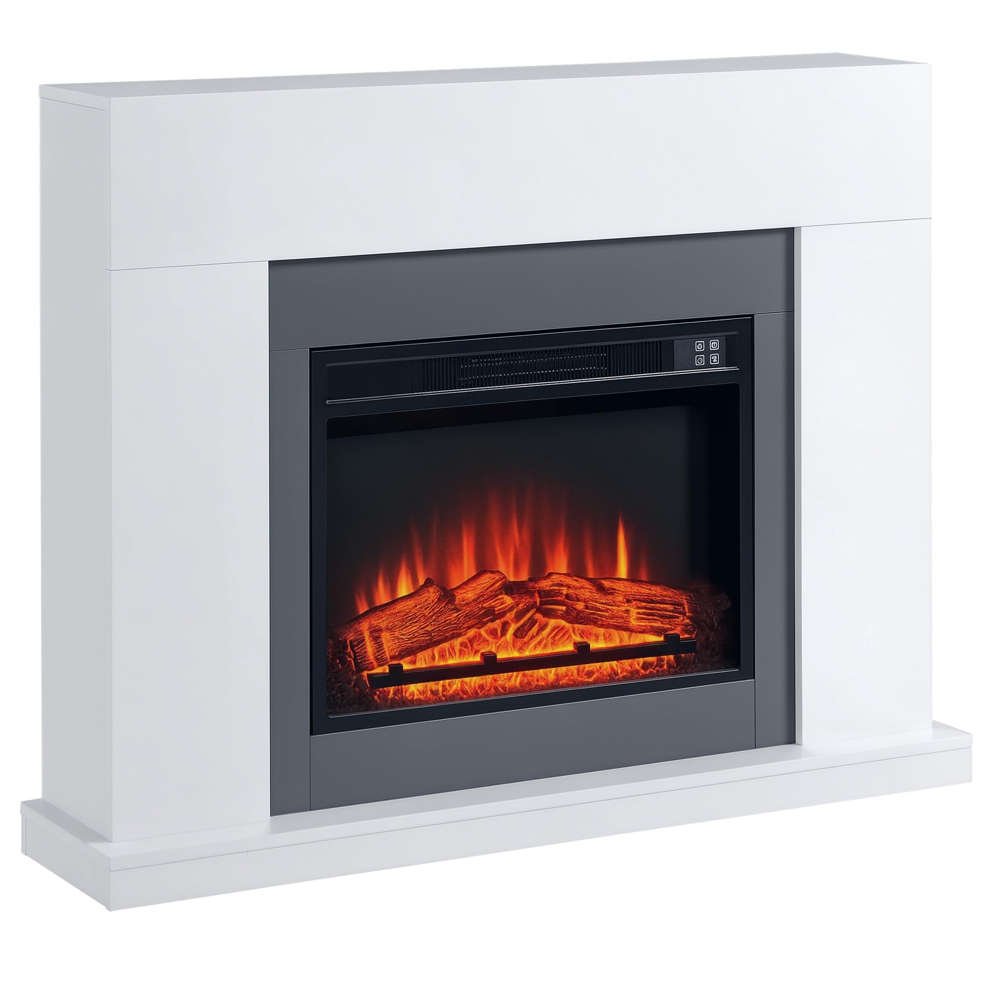 HOMCOM Chimenea Eléctrica 1800W-2000W Llama Ajustable para 37 m² Blanco