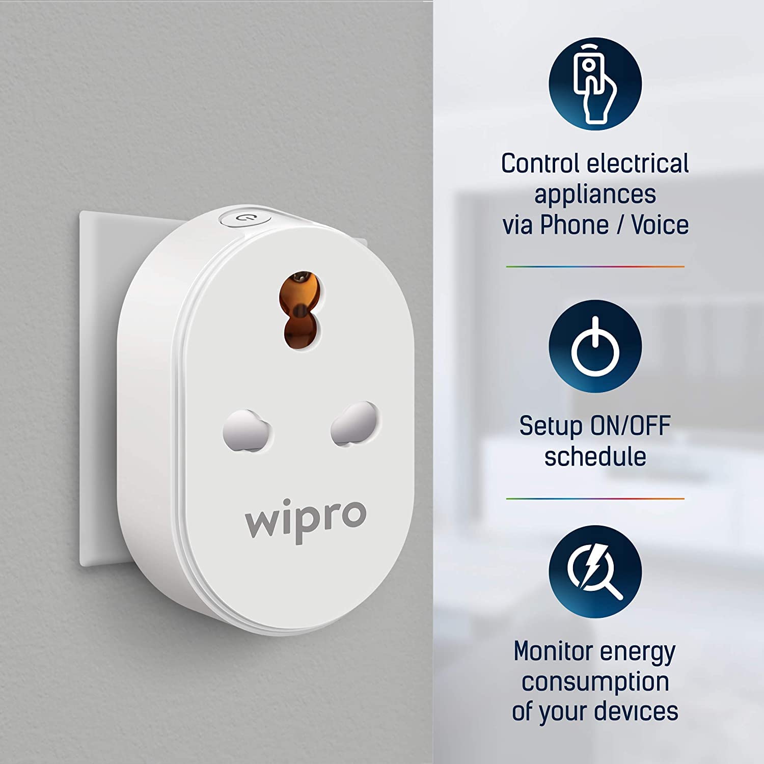 Wipro Smart Plugs - Remote Control & Voice Assistant -3 Wipro Smart Plugs - Remote Control & Voice Assistant -3