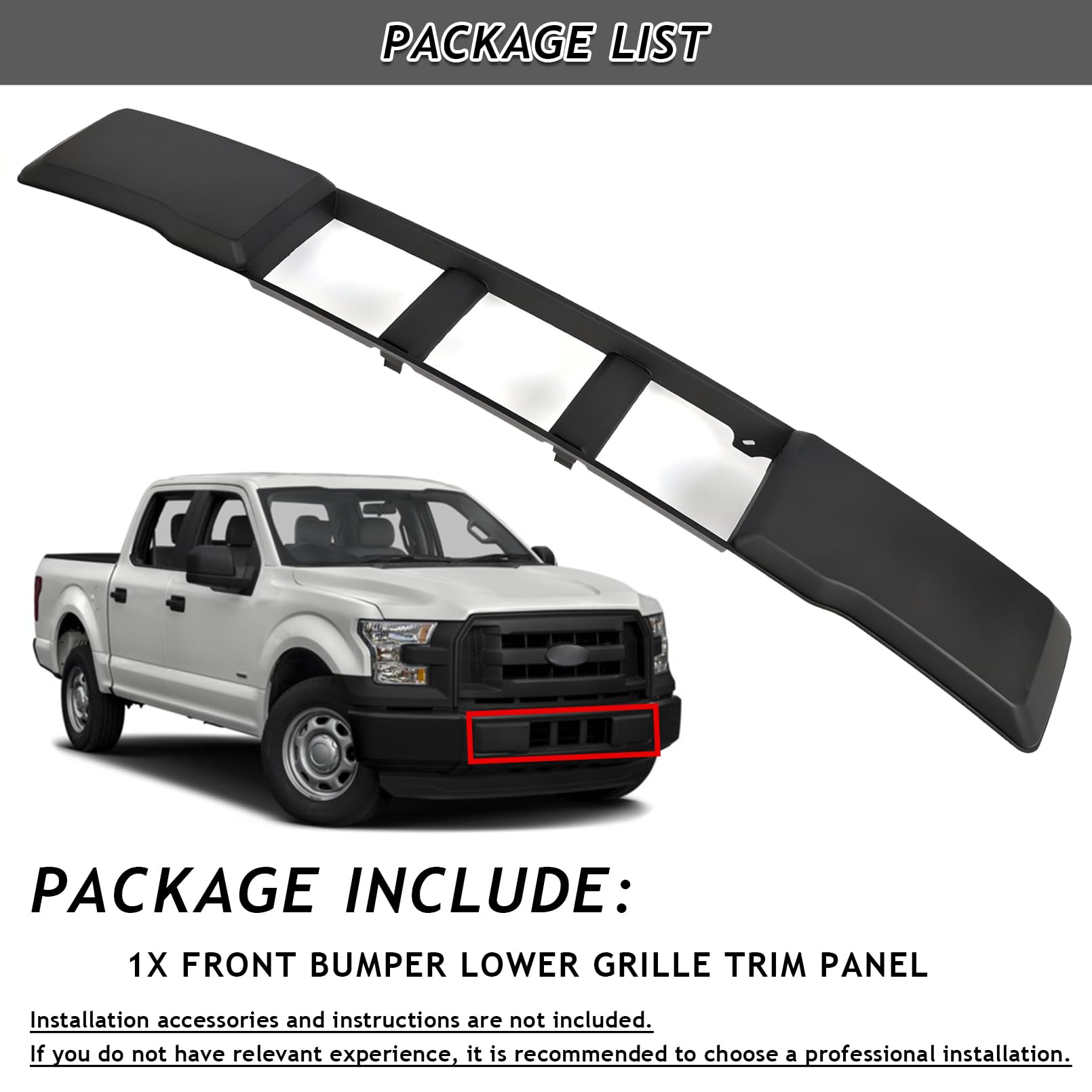 Frontstoßstangen-Untere Kühlergrill-Verkleidung, passend für Ford F150 F-150 2015 2016 2017, Ersatz für FL3Z-17E810-CA, FO1044110