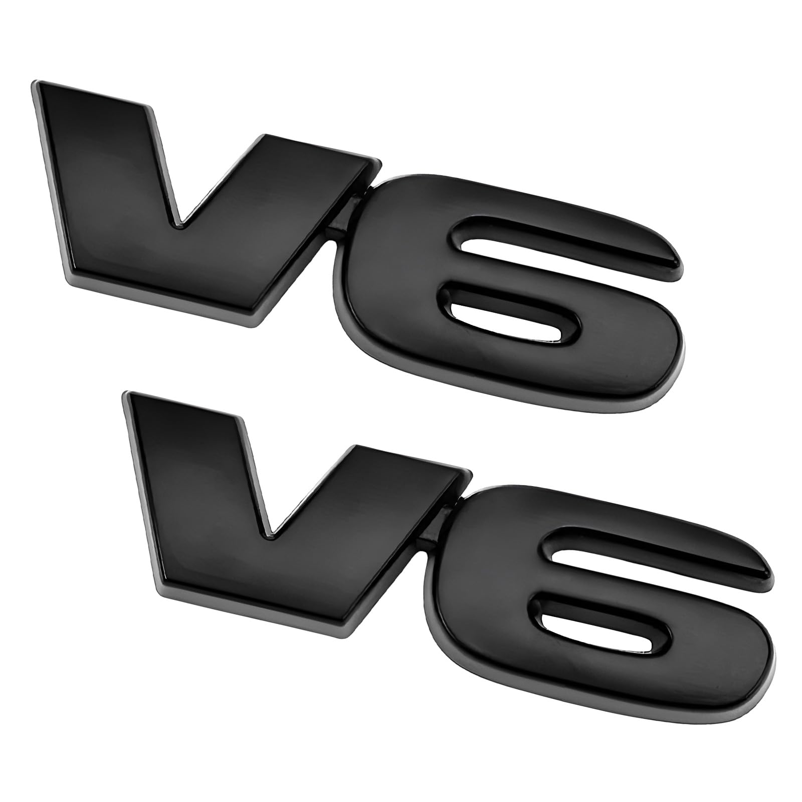 2 PCS 3D V6 Metal Emblem, Self-Adhesive V6 Nameplate Logo Badge Car Bumper Sticker, Letters Emblem Decal Exterior Decorative Sticker for Car Trunk Tailgate Side Fender (Black)
