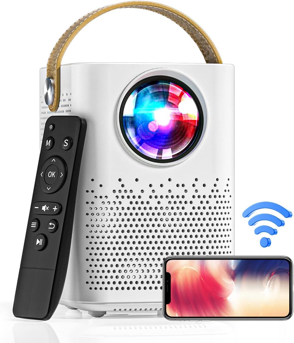 Laptop Projector WiFi Computer Projector Portable Video Outdoor Home Cinema HDMI 1080P/4K Support 8000L 120" Compatible with Smartphone Stick/PS4/USB/Tablet/Laptop/PC EXCEL PPT iOS Android V2-White