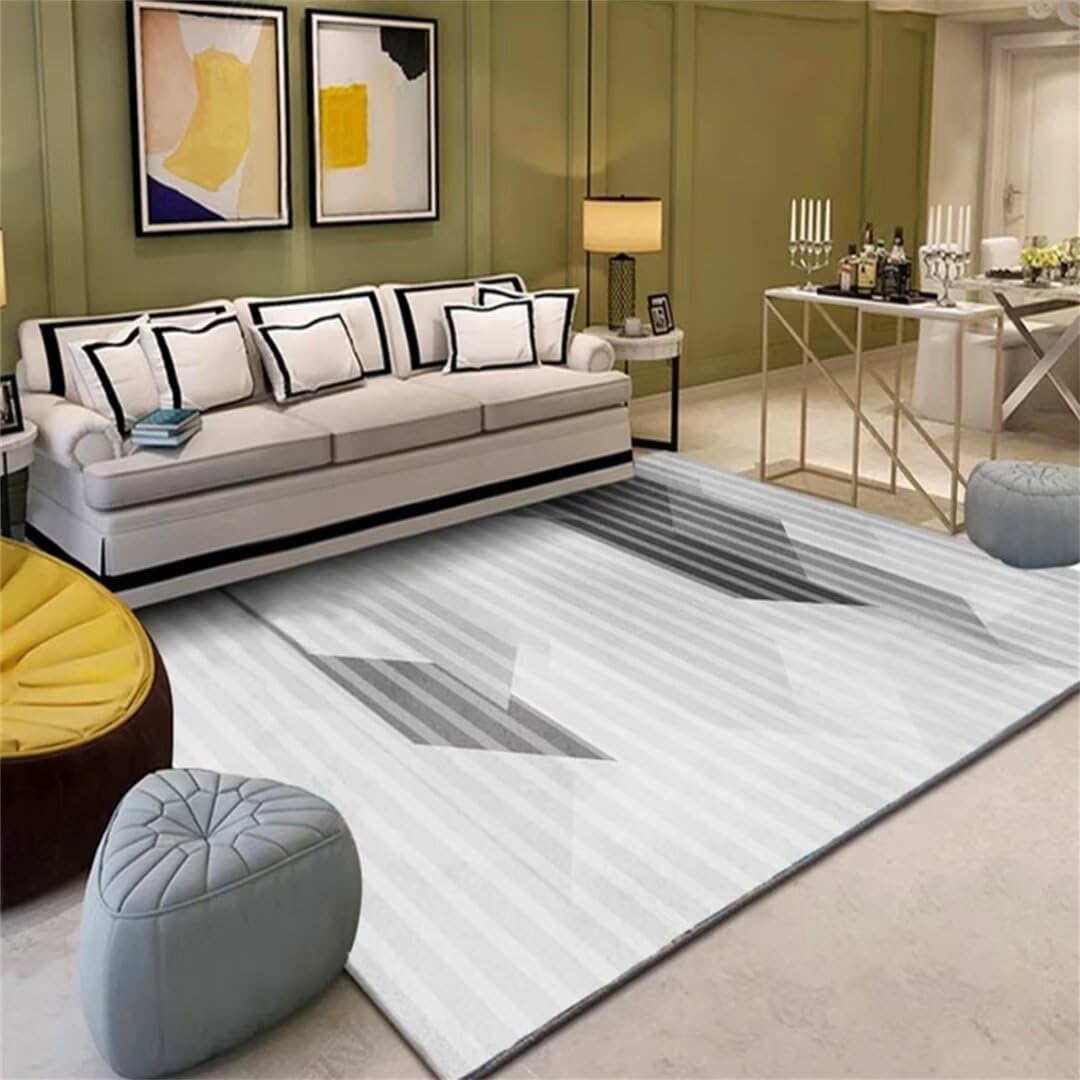 Tapis salon gris 160x230 cm avec graphismes modernes pour une chambre fille facile à entretenir
