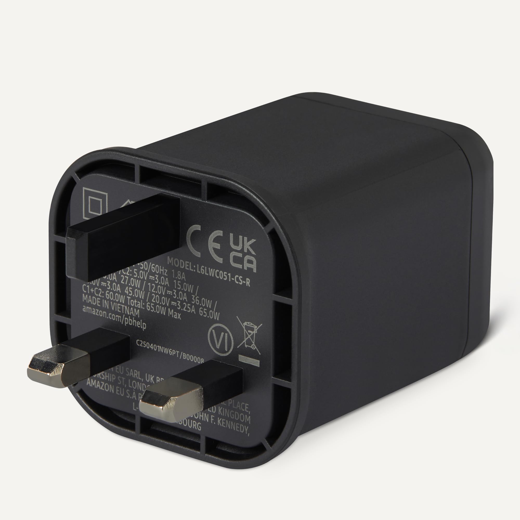 Amazon Basics Fast Charging USB C Nano GaN Wall Charger, 65W 2-Port for Laptops, Tablets, Phones, Black - 5