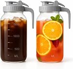 64 oz Mason Jar Pitcher – Étanche à l'air & Pitcher en verre étanche avec lard, parfait pour les taies glacés, thé solaire, Brew froide, lait maternel, 2 Quart (1/2 Gallon) Jar Mason avec Pour Spout Lid Flip-Cap & Poignée