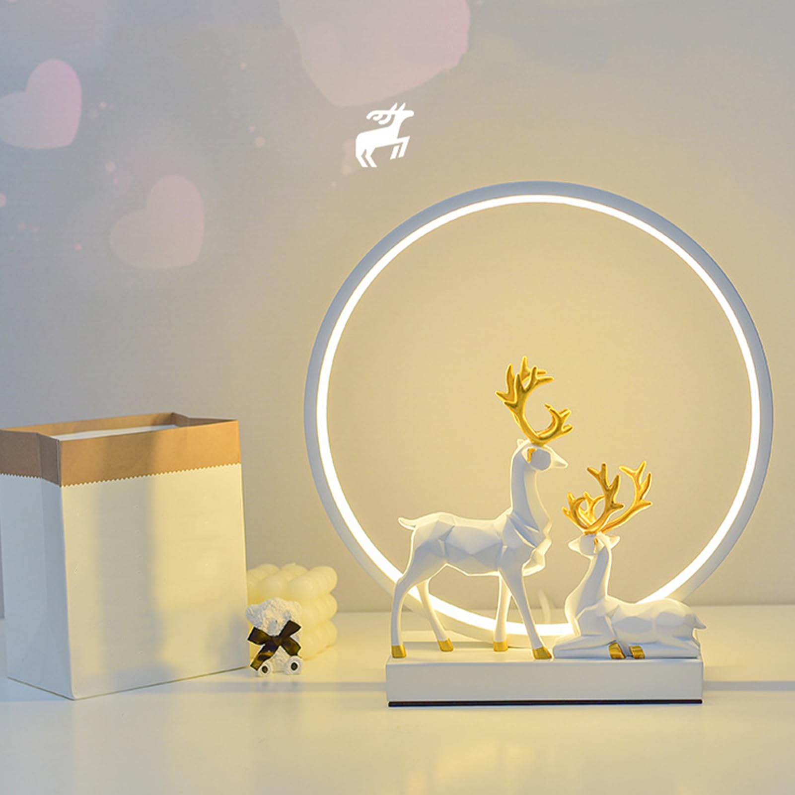 Lampka nocna LED Deer Dekoracyjna lampa biurkowa, Ochrona oczu Lampka nocna USB do sypialni, pokoju wieloosobowego, biura, relaksujące miękkie oświetlenie, energooszczędne,