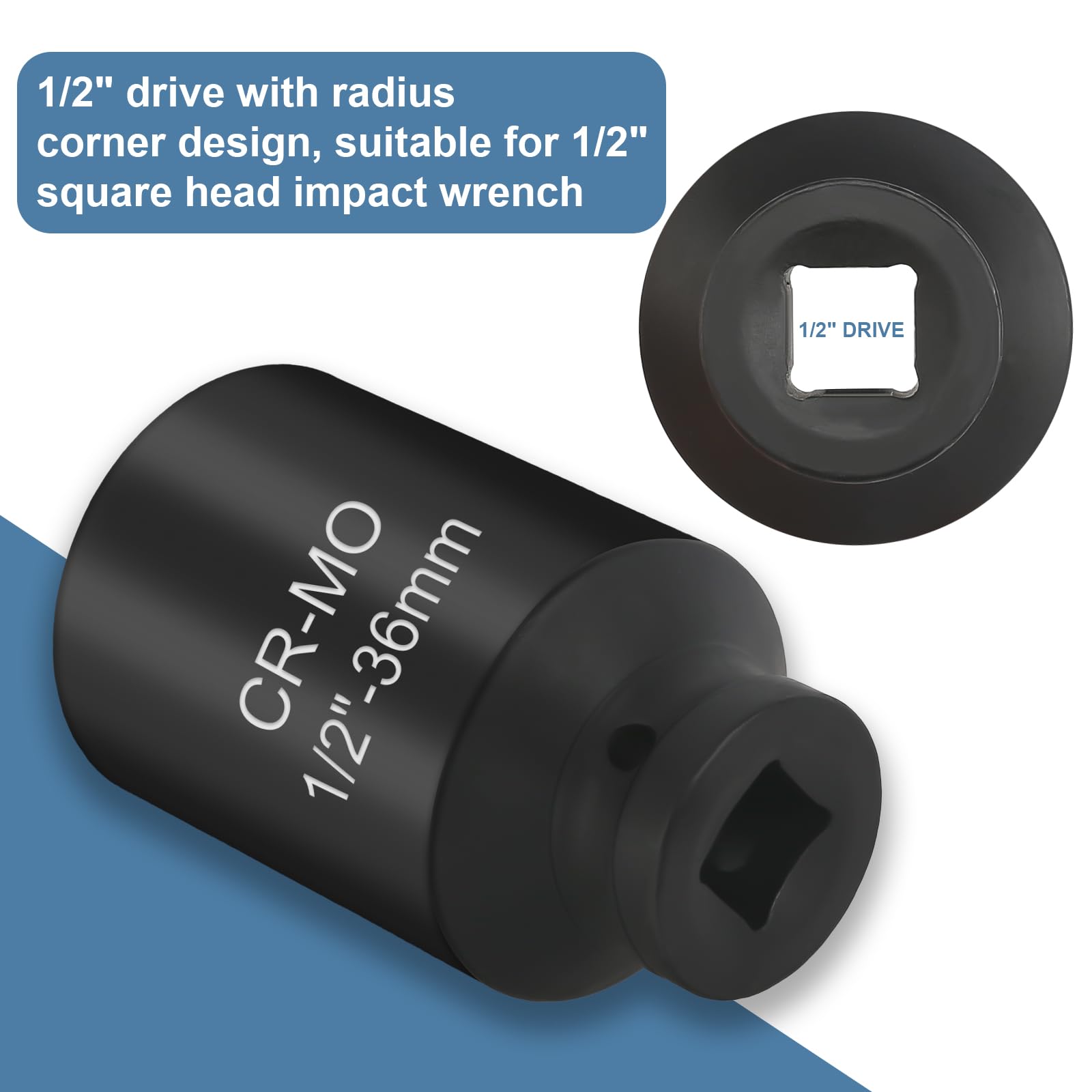 AOROPS 36mm Socket, 1/2" Drive, 12 Point Impact Socket for Axle Nuts - Image 4