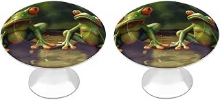 Cabinet Knob, Cabinet Hardware Drawer Knob, Funny Green Frogs | Single Hole Cabinet Handles 2PCS Round Dresser Knobs Vintage Drawer Knob for Bathroom Cabinets for Kitchen Closet Furniture