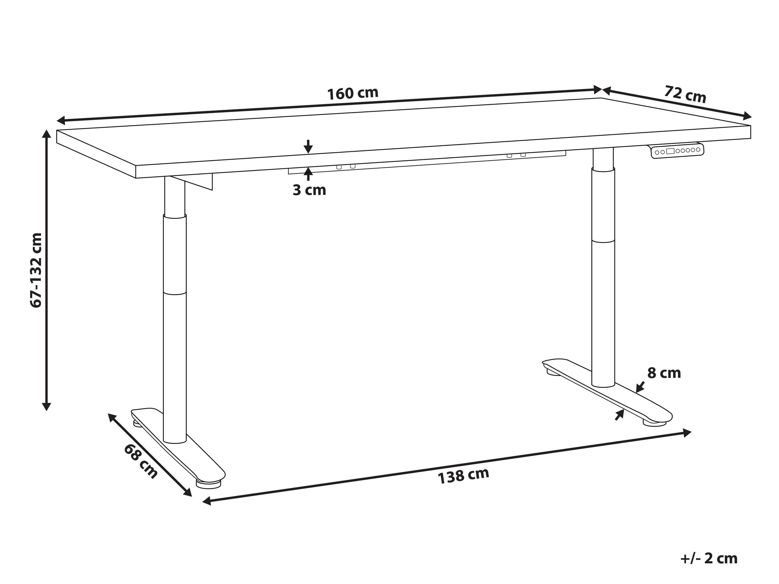 Scrivania regolabile in altezza elettricamente bianco e nero 180 x 72 cm
