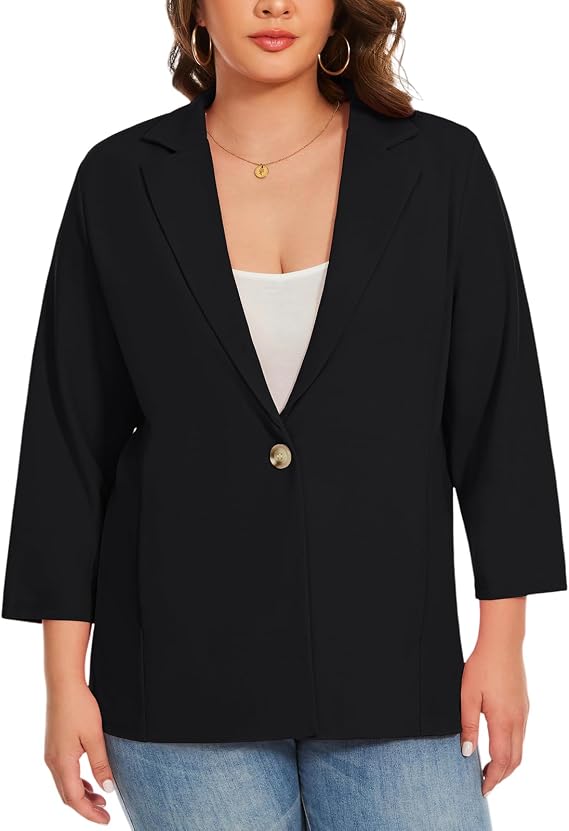 MINTLIMIT Womens Plus Size Blazer 3/4 Sleeve Button Front Jacket Pocket