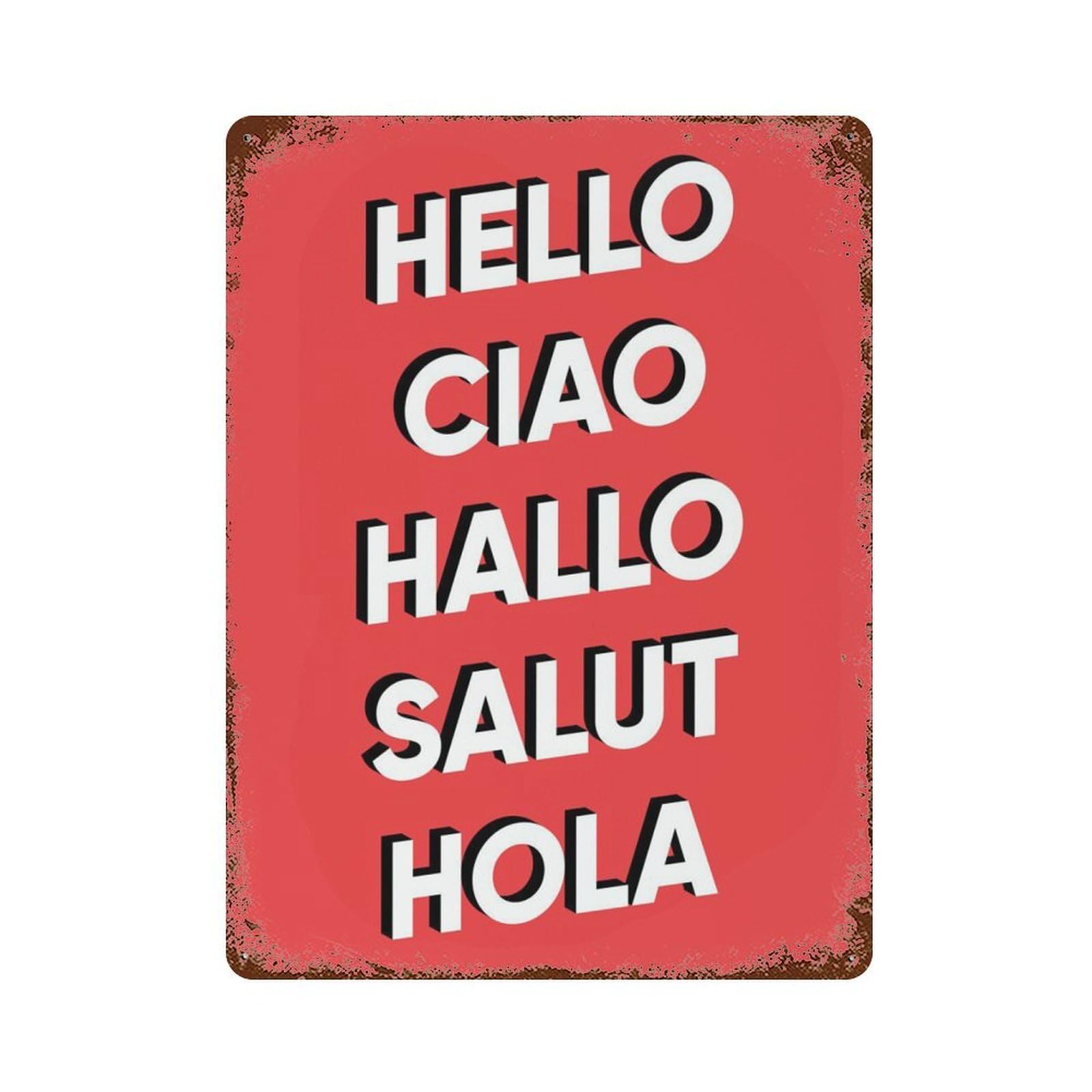 xiaoxiaoshen Hello, Hello, in Different Languages,entryway Decor, Hola, Ciao, Wall Decor Art Metal Tin Poster Modern Home Decor Art Home Bar Shop Decorations Vintage Sign 40x30cm
