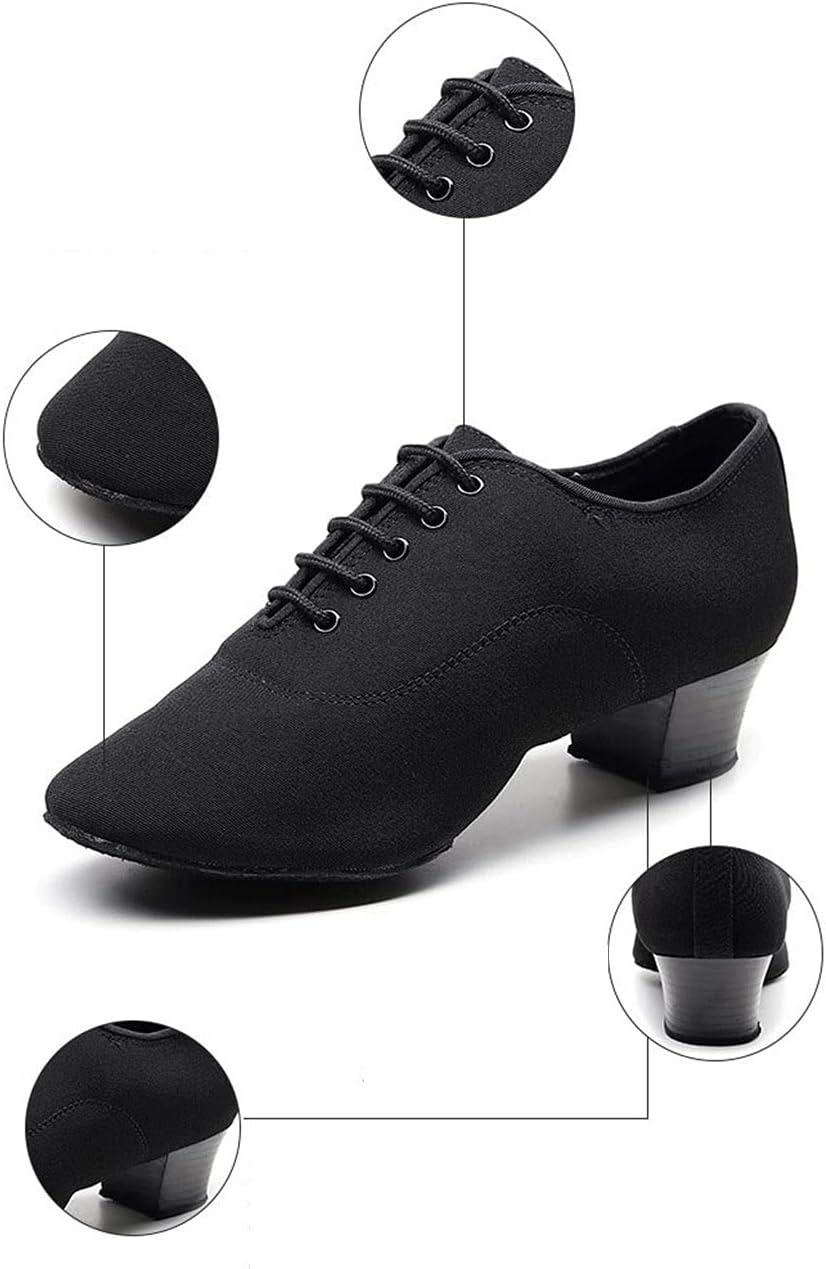 Wygwlg Men Ballroom Dance Shoes, Lace-up Closed Toe Low Heel Men Latin Dance Shoes, Practice Teaching Performance Dance Shoes (Color : Black 4cm, Size : 11)