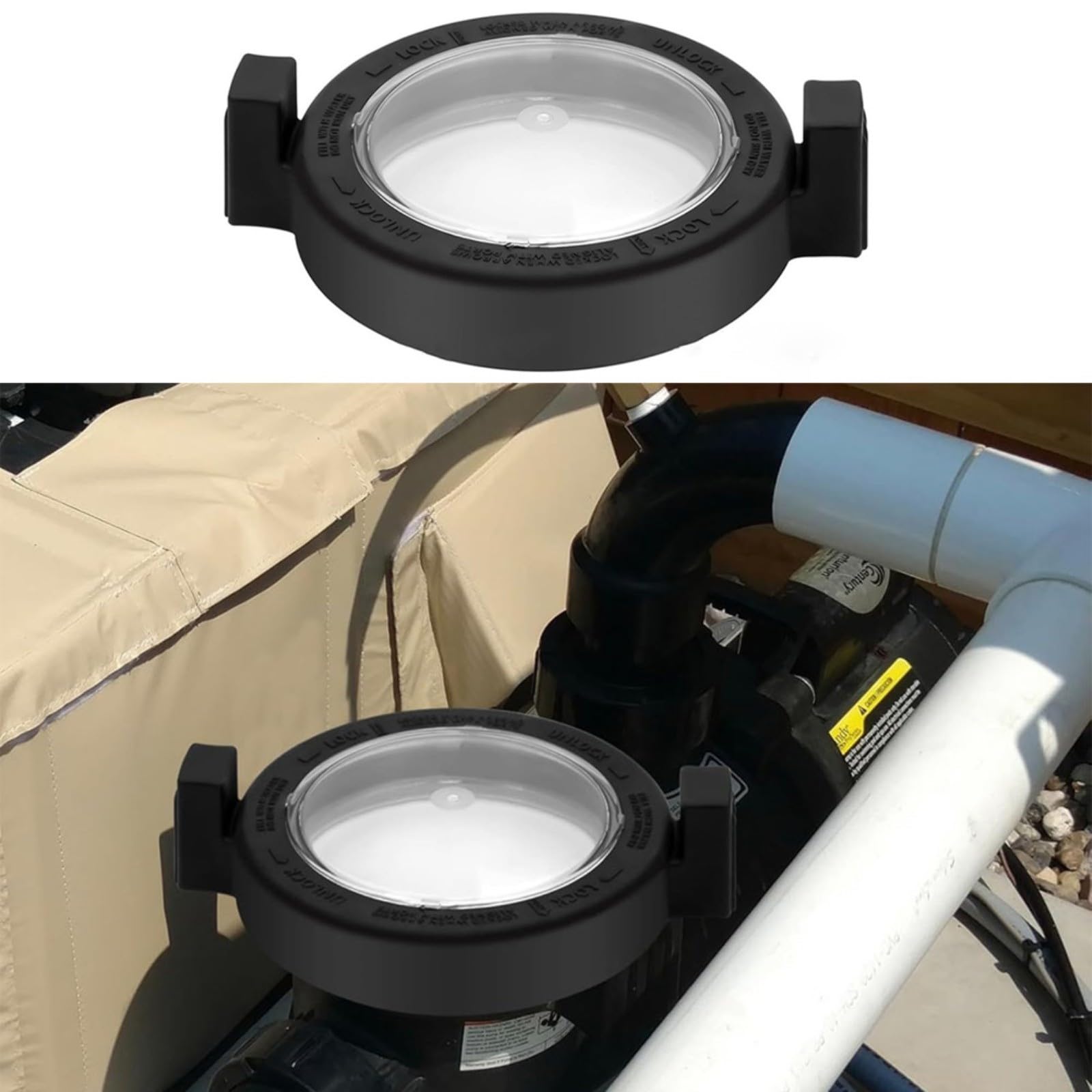 Coperchio con chiusura per anello e guarnizione di ricambio R0445800 compatibile con Zodiac e per pompe Jandy per piscine e spa, plastica nera, per nuoto all'aperto