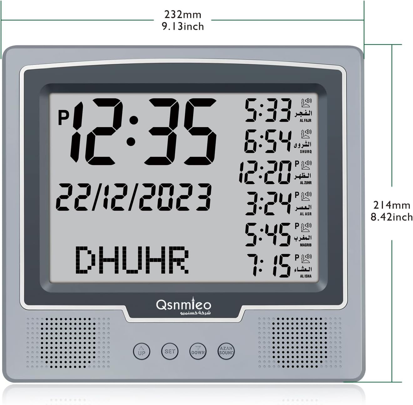 Azan Clock USA Automatic Worldwide Digital Azan/Athan/Nimaz Prayer Wall and Desk Clock (Grey)