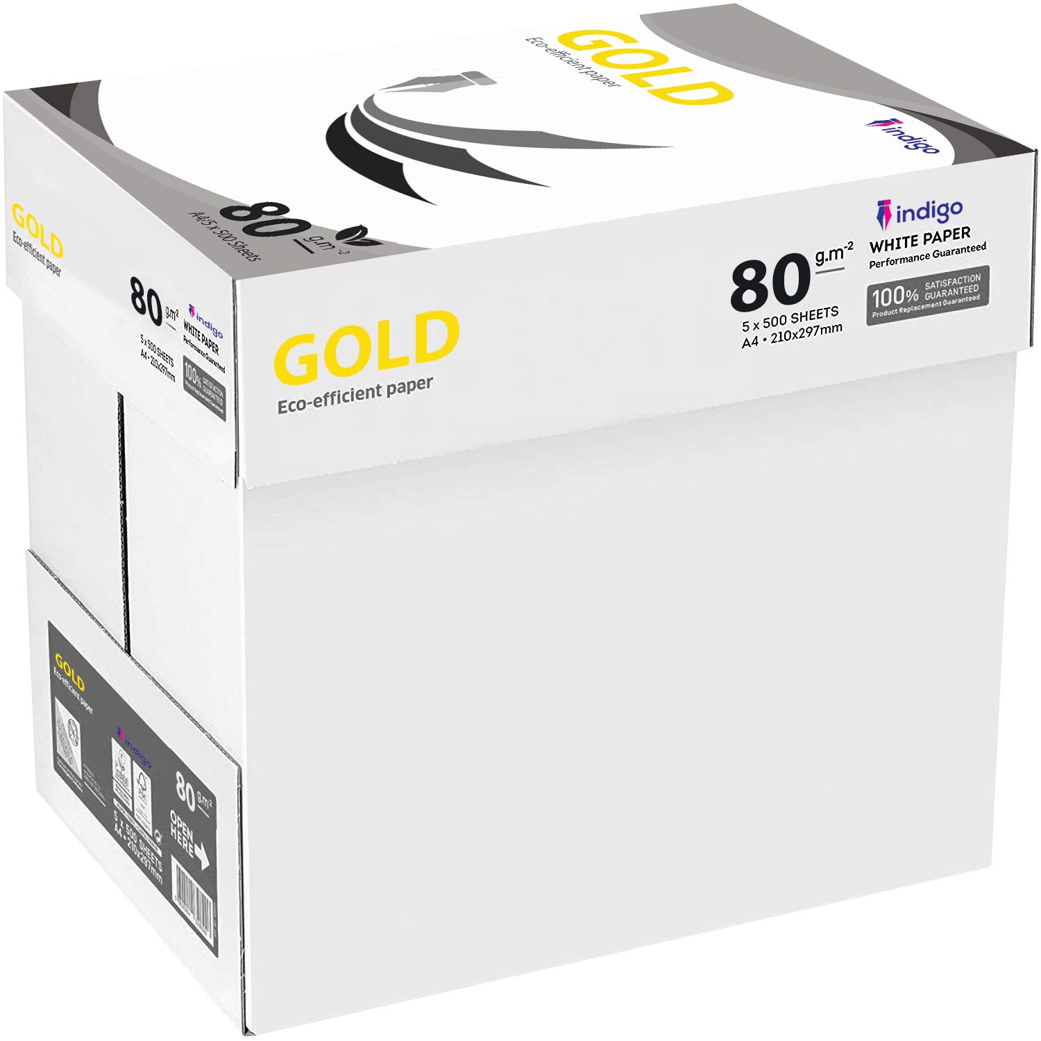 Indigo Gold Paper A4 80gsm White Box of Paper 5 Reams (2 Boxes)