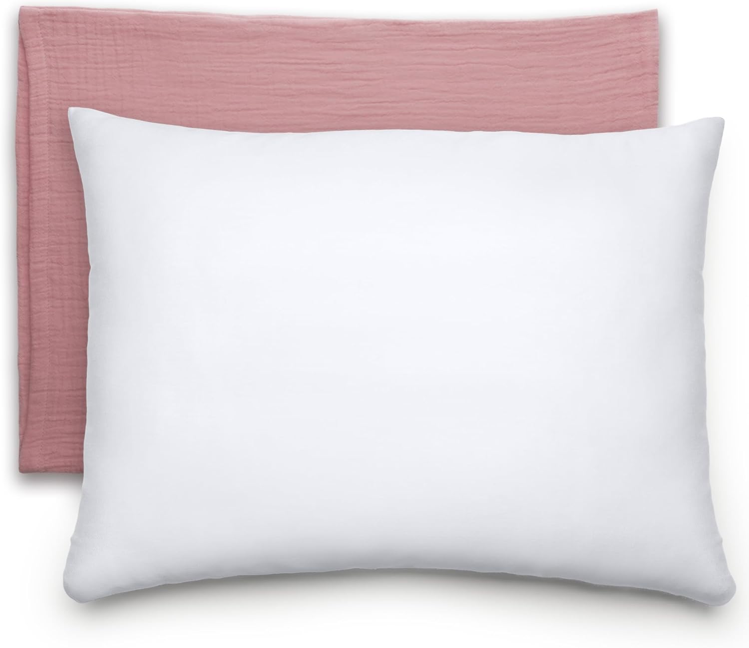 Comfy Cubs Toddler Pillow with Muslin Pillowcase, 33 cm x 46 cm – Travel & Sleep Support for Kids – Lightweight, Breathable Microfiber Fill – Soft & Cosy Baby Pillow Designed in the US – Mauve