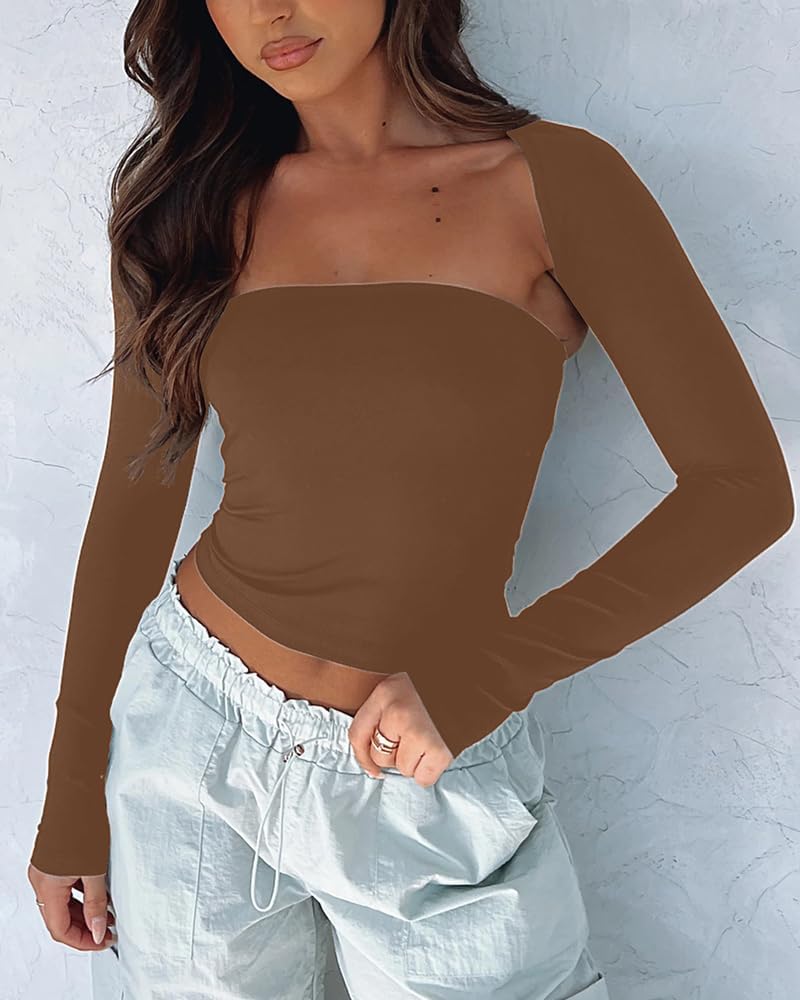 Women’s Long Sleeve Crop Tops 2 Piece Bolero Shrug Cutout Slim Fit Y2K T-Shirt Fall Basic Tees Streetwear - Image 6