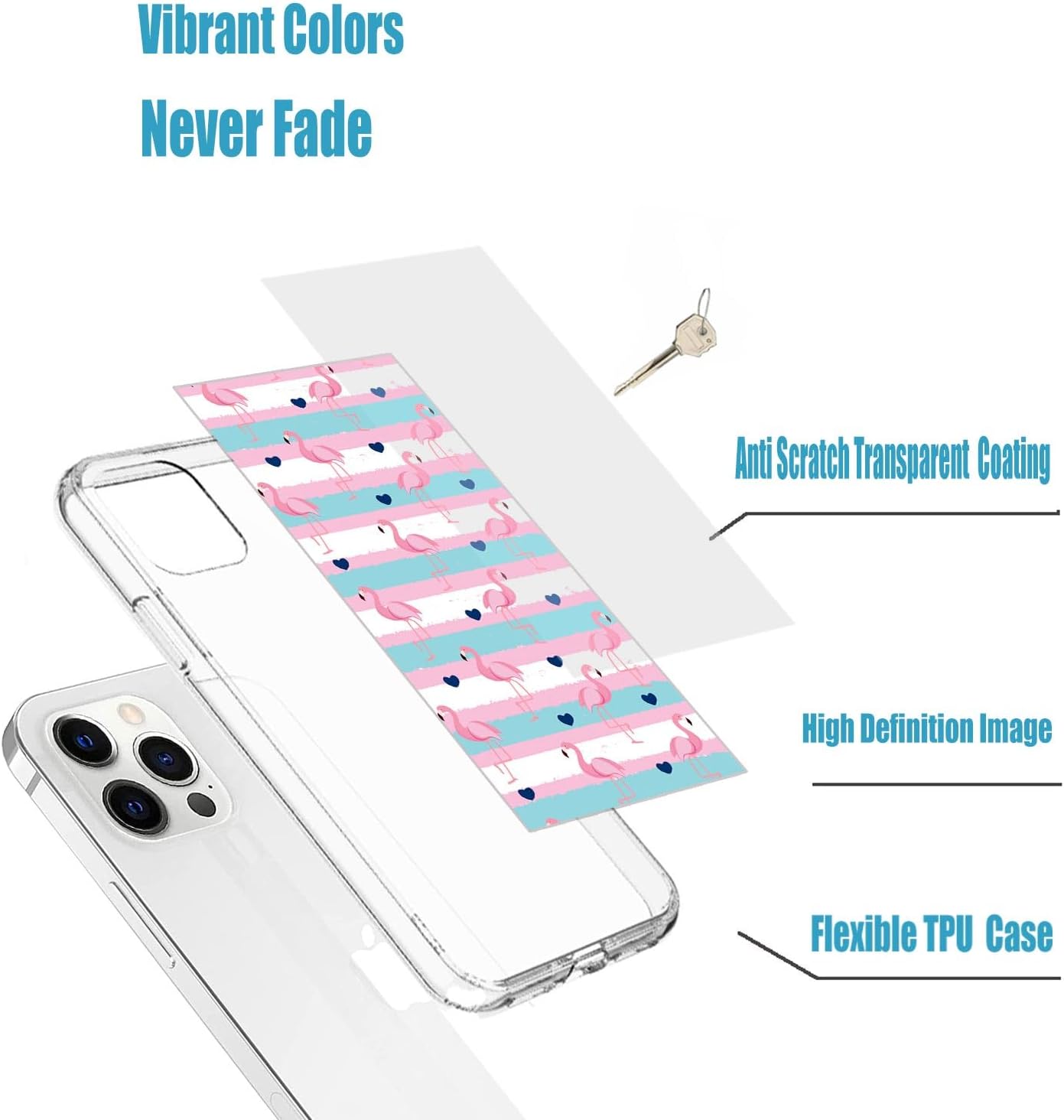 for iPhone 14 Pro Case,iPhone 14 Pro Case for Girl Women Men, Full Protective Shockproof Slim Soft TPU Clear Case Cover for iPhone 14 Pro,Cute Cartoon Animal Pink Flamingo Blue Love Heart - Image 6