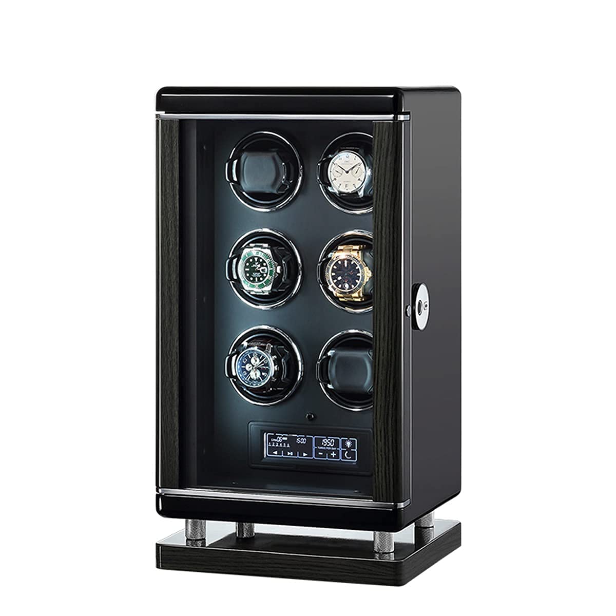 QUSYZD Watch Winder Box,2/4/6/8/12 Watch Winder with LED Backlight and LCD Touchscreen Control,AdjustableWatch Pillows,Quiet Motor, Remote Control,6+0