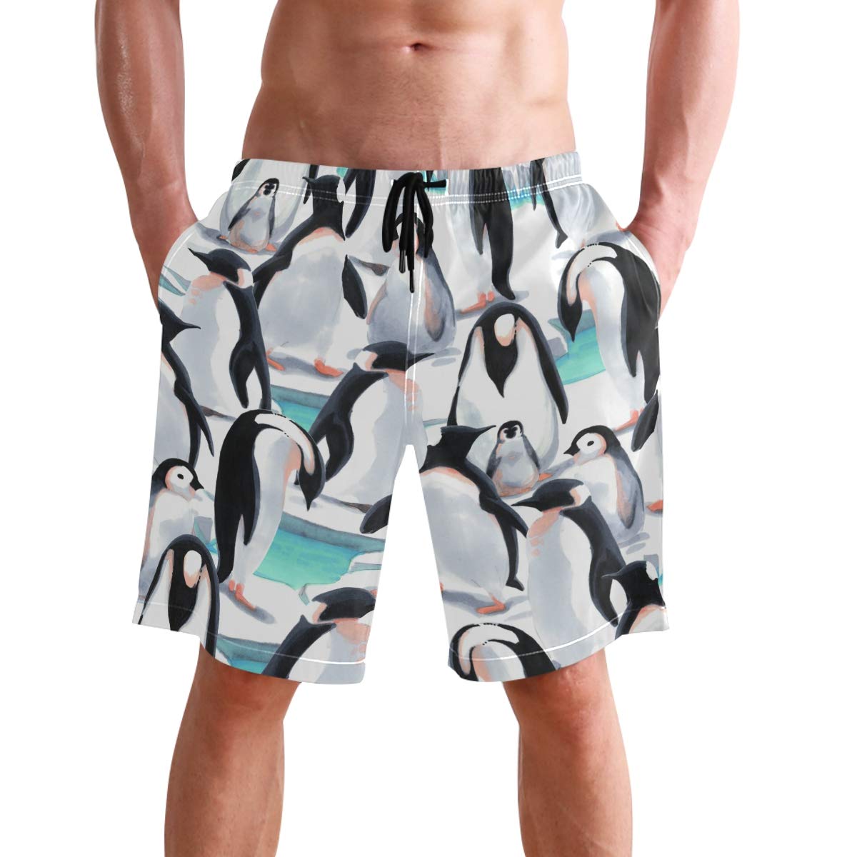 visesunny Stylish Mens Swim Trunks Quick Dry Beachwear Sports Swim Board Shorts Holiday Party Bathing Suits, Penguin, Large