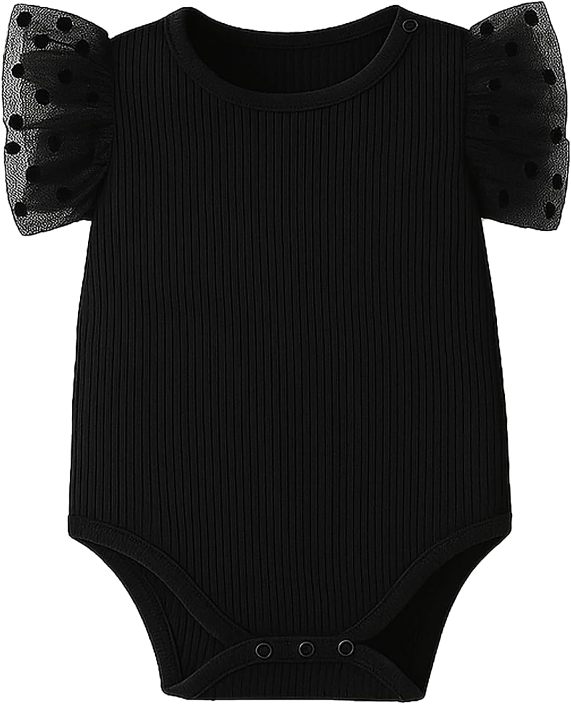 ROMPERINBOX Baby Girl Onsies Polka Dot Mesh Puff Sleeve Rib-Knit Short Sleeve Round Neck Bodysuit for 0-24 Months