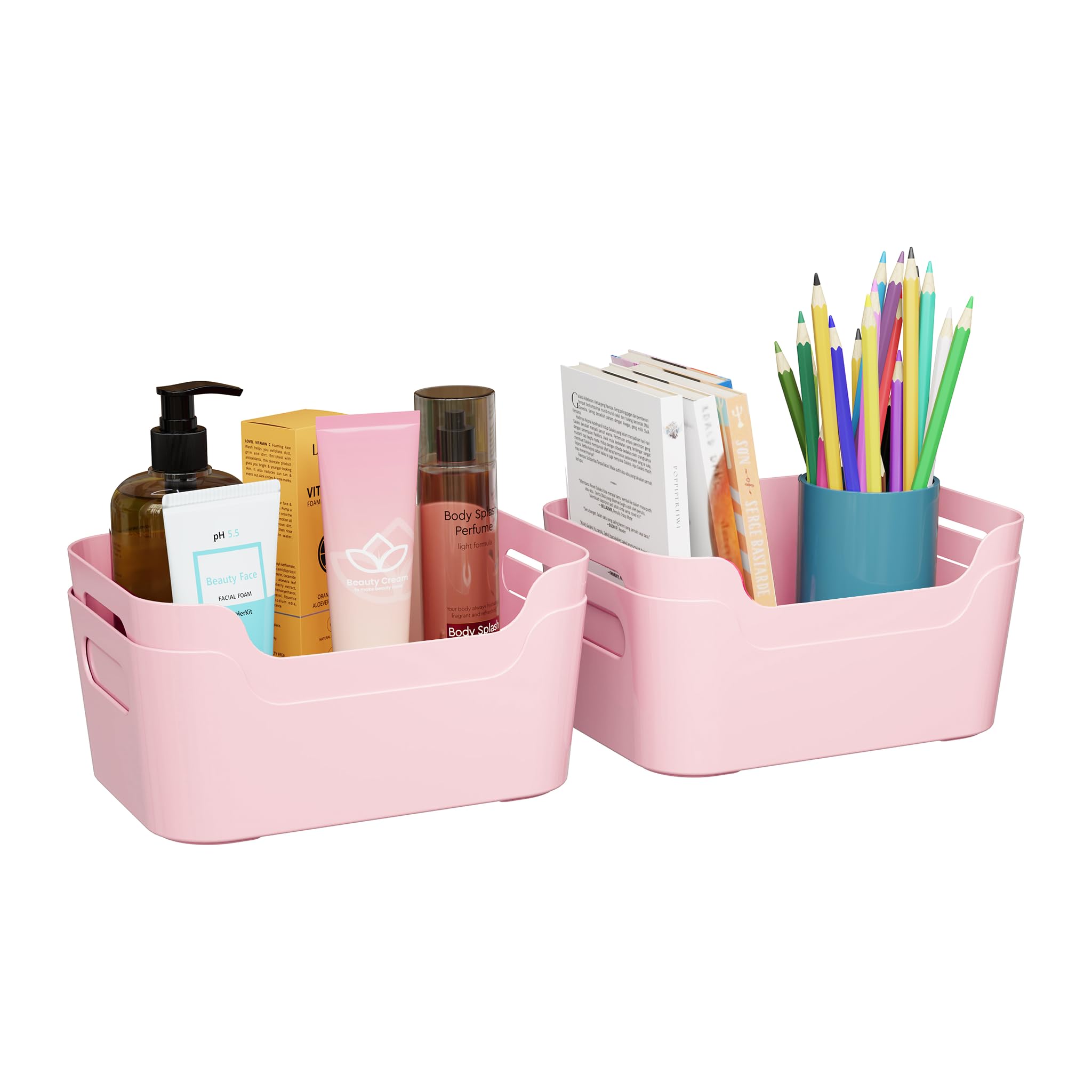 TEX-RO Storage Box and Organiser/Storage Organiser/Organizer Storage Box for Home & Kitchen/Durable Storage Basket & Plastic Basket for Storage (Pack of 4, Light Pink)