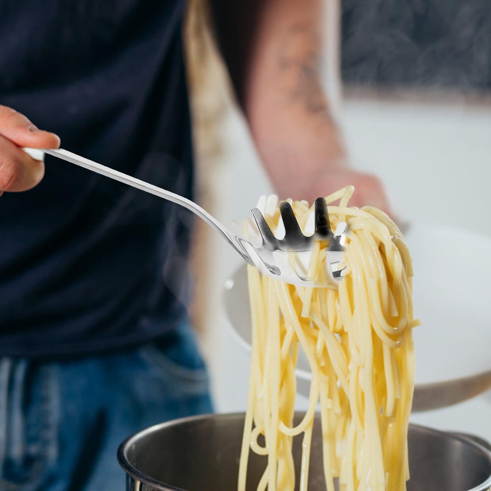 Cucharas para Colar Espaguetis de Acero Inoxidable 2 Piezas, Utensilios de Cocina Multifuncionales para Servir Fideos, Huevos y Hielo, Herramienta Práctica para Hogar y