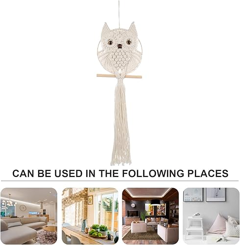 Miniatura 6 de GANAZONO Decoración para colgar en la pared del búho, tapiz bohemio de macramé, tejido hecho a mano, colgadores para dormitorio, sala de estar,