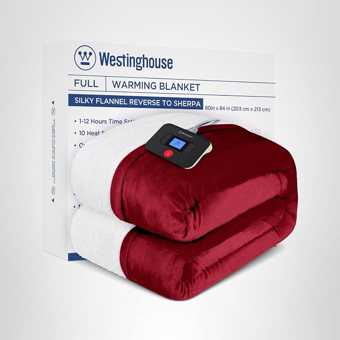 Westinghouse Electric Blanket Full Size, Super Cozy Luxury Faux Fur & Sherpa Heated Blanket with 10 Heating Levels & 1-12 Hours Auto Off, Fast Heating Blanket, Machine Washable, 80x 84 Inch, Beige