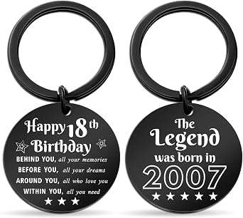 18th Birthday Gifts for Girls Boys, 18 Year Old Happy Birthday Decorations for Men Women, Unique 18 Teen Boy Girl Gift - Born in 2007 Double-Sided Bday Keychian Present with Inspirational Quotes