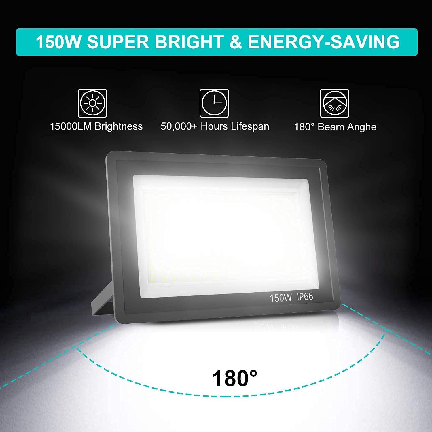 Flash Deals - 50% OFF TURBO SII 4PCS 200W LED Flood Light Outdoor, 20000lm Outside Floodlights, IP66 Waterproof Exterior Security Lights, 6000K Daylight White Lighting for Playground Yard Stadium Lawn Ball Park