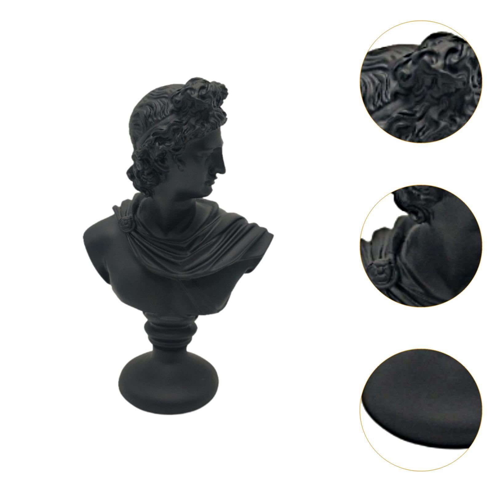 Estatua de Busto Griego Escultura de Busto Romano Figurilla de Resina Arte Clásico Mitológico Adecuada para Decoración de Bibliotecas Escritorio, Apolo Negro, tal como se describe