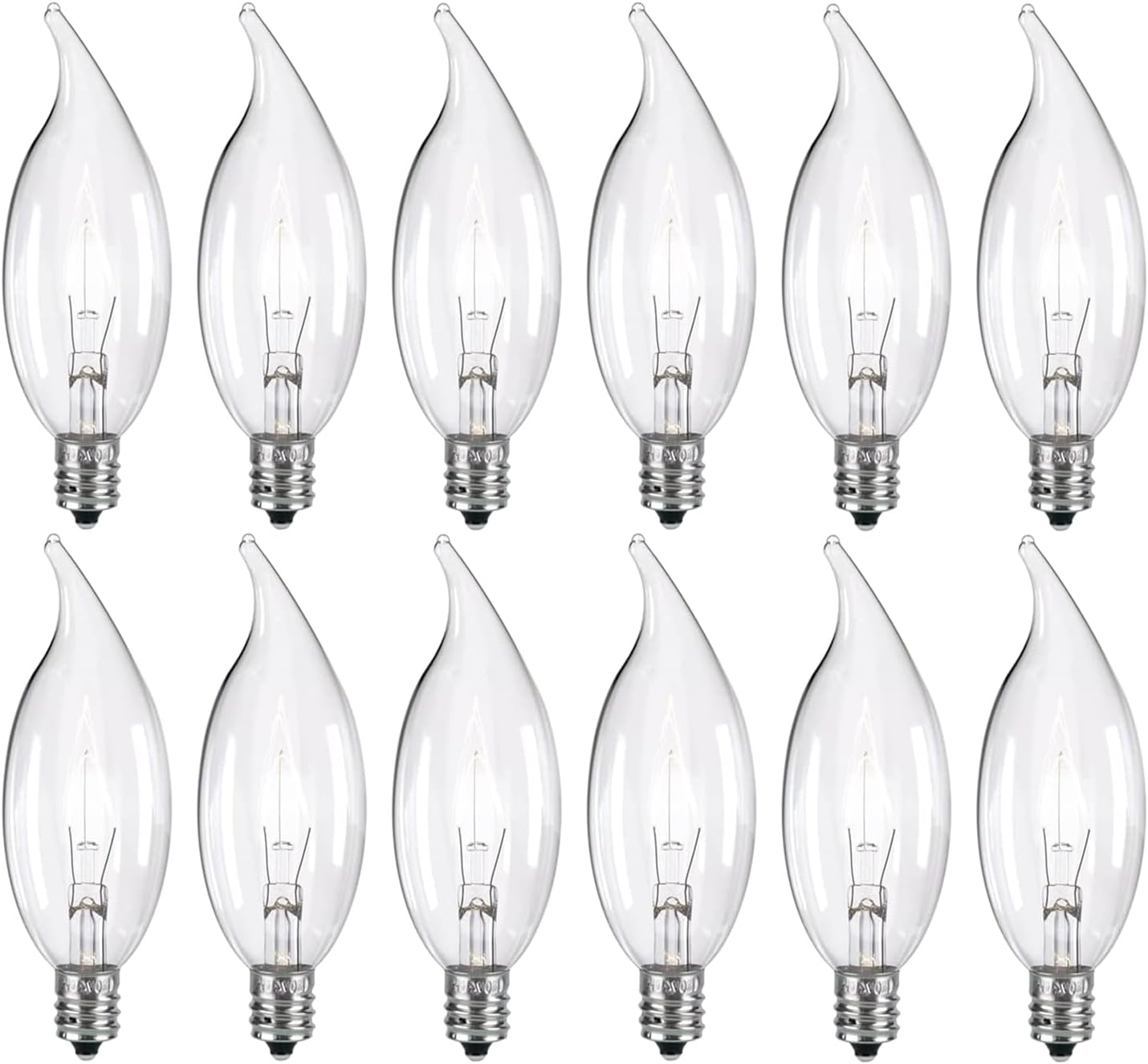 12-Pack Clear B10 CTC E12 Base Decorative Candle Light Bulbs, 60W, 480 Lumens, 2700K Warm White, Dimmable Incandescent Bulbs for Chandeliers and Wall Sconces