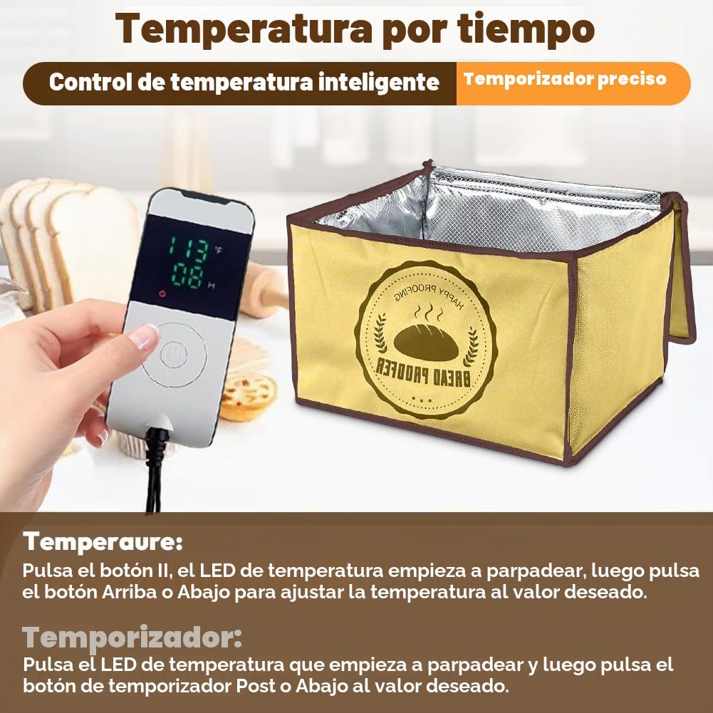 Caja de fermentación para masa fermentada, caja de masa para pizza con tapa, plegable, 30 l, temperatura y temporizador, caja de masa para pizza con tapa, bandeja para masa de pan, yogur, vino
