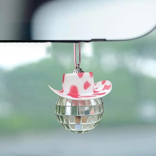 Miniatura 2 de Bola de discoteca para automóvil, bola de discoteca, adorno para espejo de automóvil, bola de discoteca, sombrero de vaquero, decoración de bola de