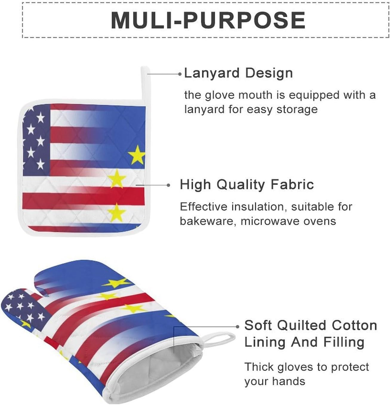 U.S.A Cape Verde Flag Oven Mitts and Pot Holders 4Pcs Set Heat Resistant Cooking Mitts Hot Pads