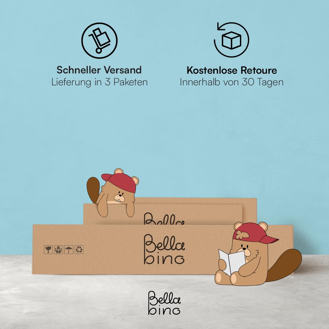 Bellabino Bela Kinderbett 90x200 cm – Hausbett mit Rausfallschutz & Lattenrost – Kinder Bett mit Gästebett für Jungen und Mädchen – Montessori Kinderhausbett aus Kiefer Holz in Weiß
