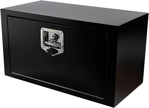 confote Caja de herramientas negra de acero para debajo de la carrocería de camiones con cerradura de T, caja de almacenamiento resistente para