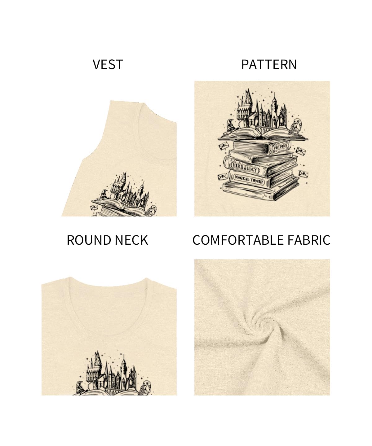 Tewmeu Flourish and Blotts - Camisetas sin mangas con diseño de libro para mujer, ropa de disfraz mágico de mago