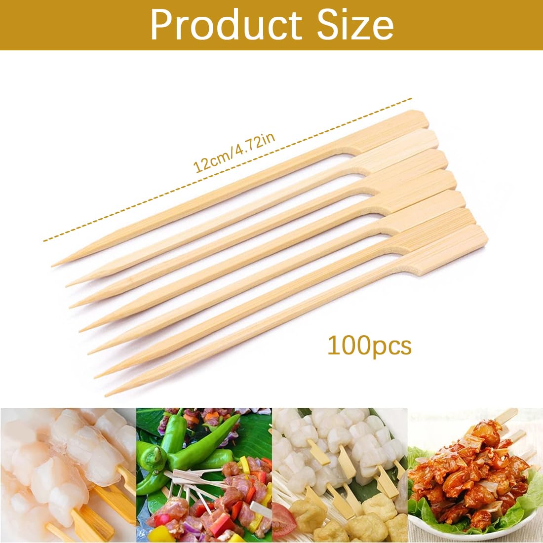 100 Spiedini Di Bambù 12cm - Per BBQ, Frutta, Verdura, Cocktail, Naturali Ed Ecologici - Foto 4