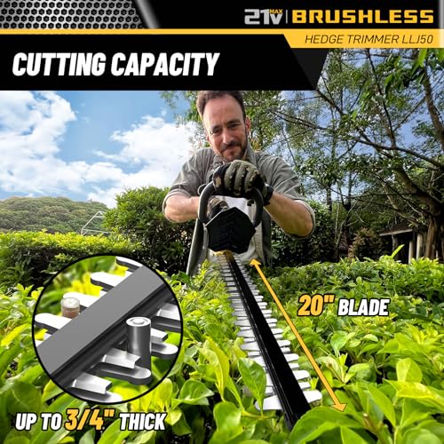 Hedge Trimmer Cordless(Battery & Charger Included), Electric Handheld Bush Shrub Trimmer, 20'' Edge Trimmer with 3/4'' Cutting Capacity & 3000RPM & BRUSHLESS, Compatible with Extension Pole, 4.4LBS by IMOUMLIVE - Image 2