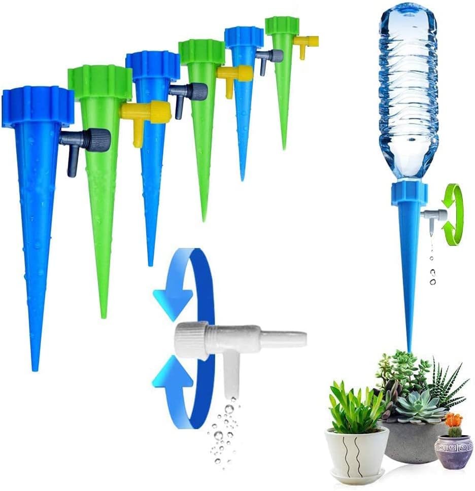 MIXDE 12 Pcs Automatic Watering Adjustable Drip Irrigation Equipment, Holiday Potted Plants Watering Spike Automatic Watering System, with Control Valve Switch