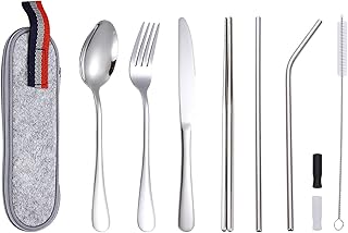 9 Pièces Couverts de Camping,Couverts de Table Acier Inoxydable,Portable Acier Inoxydable Table Couverts Costume ， Avec camping sac de rangement voyage