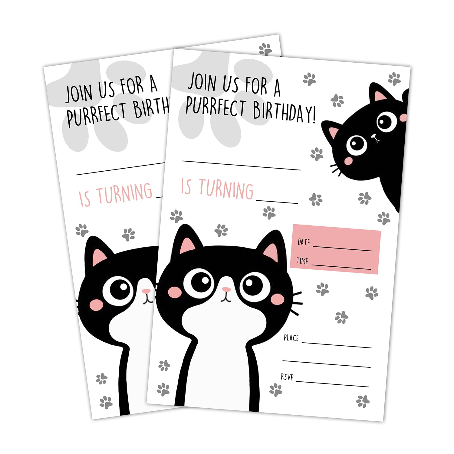 LWBEO Cat Birthday Invitation Cards, Kitten Party Invites, Kids Happy Birthday Party Decorations Supplies, 20 Fill-in Cards with Envelopes for Boys or