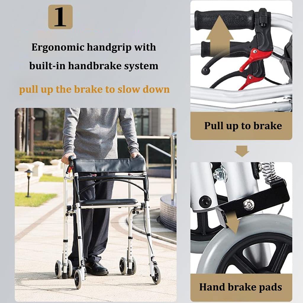 Andador con Ruedas Plegable Ajustable con Respaldo y Asiento, Ayuda para Caminar de Movilidad Ligera de Aluminio para Personas Mayores y Mayores