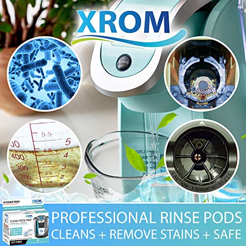 XROM Plant Based, Non Chemicals, Professional Cleaning Pods Compatible with All Keurig K-Cup 2.0 Brewers, Coffee Stain Removing, All Natural Ingredients, Biodegradable, 6 Cup Per Pack.