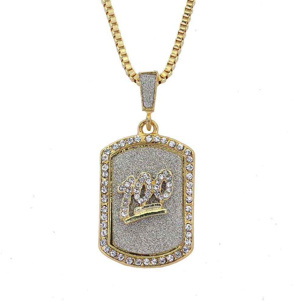 Joielavie Jewellery Pendant Necklace Score 100 Number Rhinestone Simulated Diamond Gold Plating Stainless Steel Hip Hop Bling Gift For Men Women
