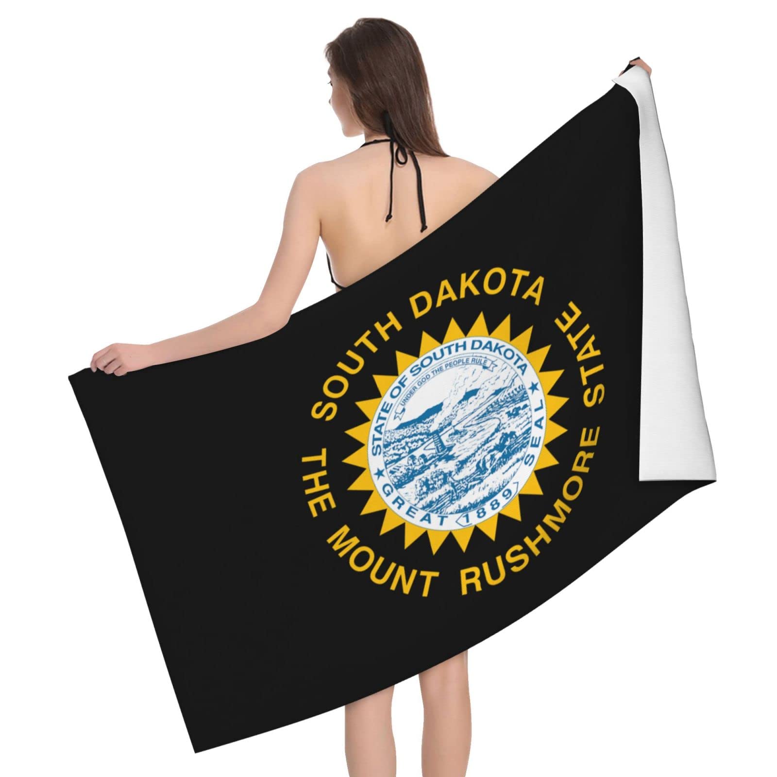 Lsjuee Flag of South Dakota Microfiber Beach Towel Absorb Water Quick Dry Bath Towel, for Beach, Swimming Pool, Camping