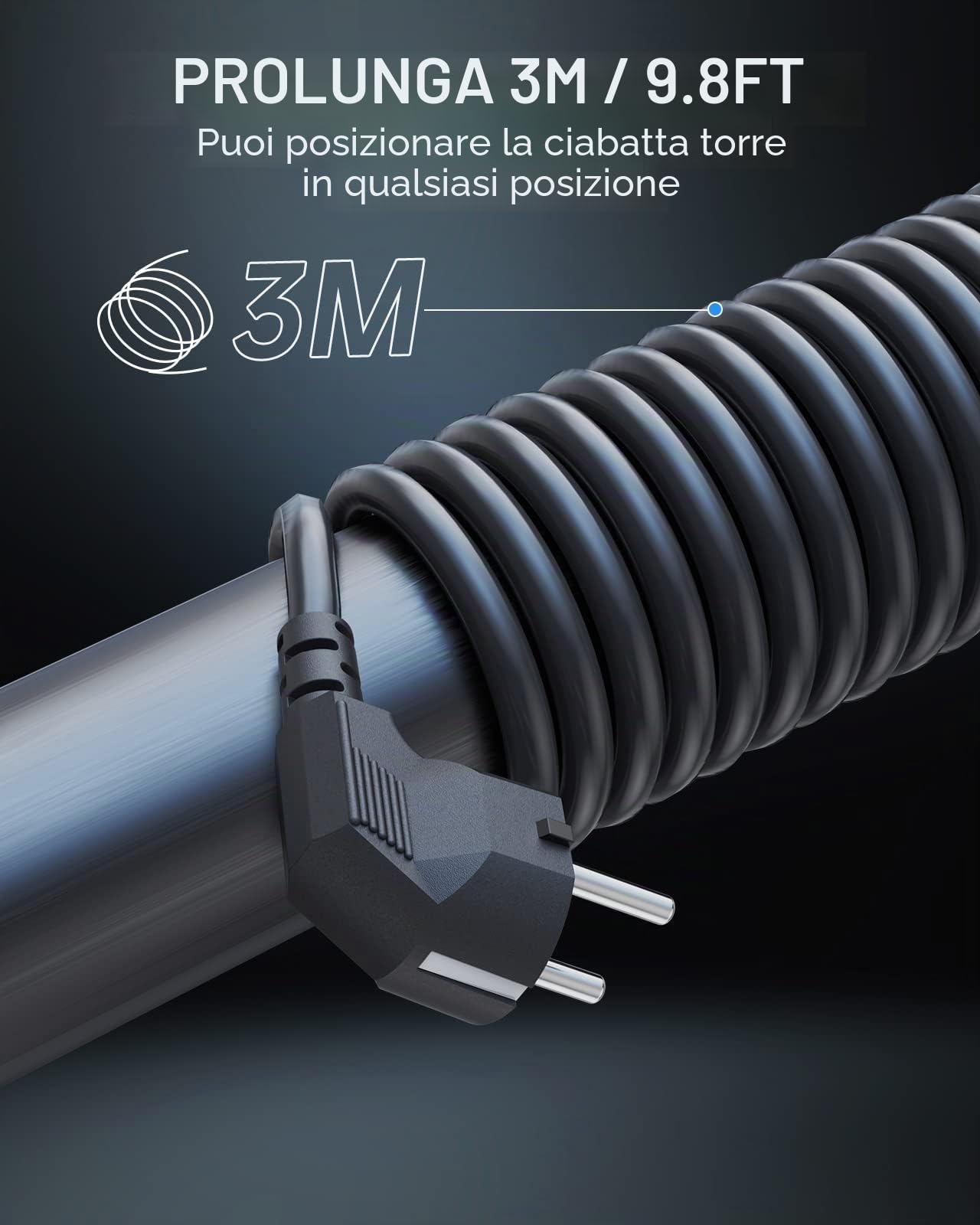 3 M Ciabatta Elettrica Multipresa, con 8 Prese e 3 USB A+1 USB C, protezione Sovratensione con interruttori indipendenti, Negro F (Schuko)